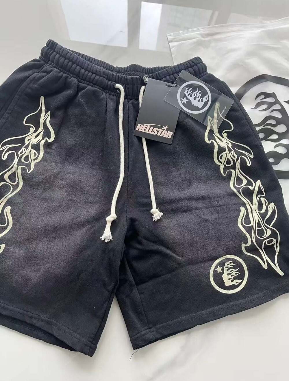 Hellstar Black Wash Flame Graphic Sweat Shorts with Tags